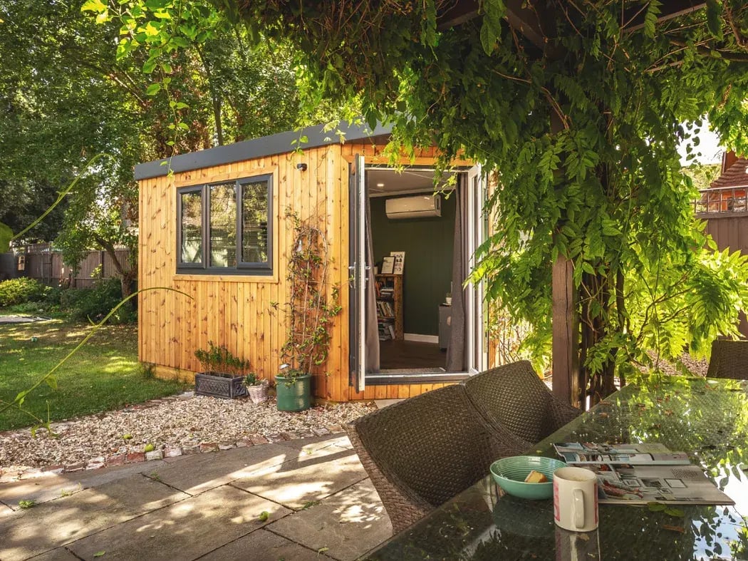corner garden room built in redwood