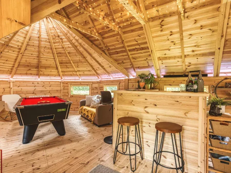 large joined timber bar cabins