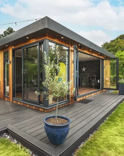 garden room with bifolds on decking