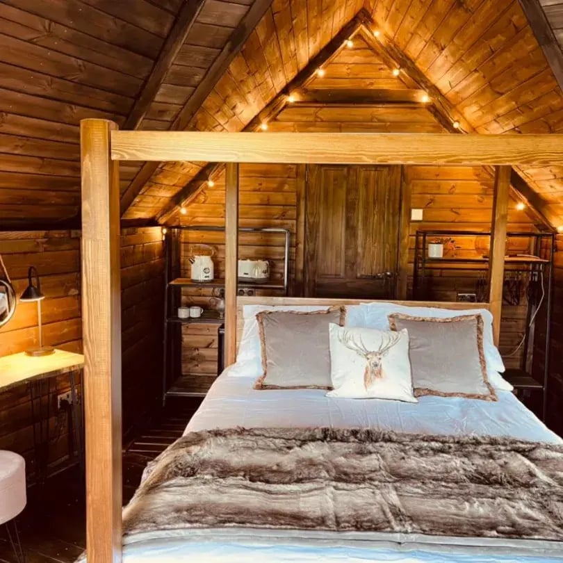 inside a glamping bedroom cabin
