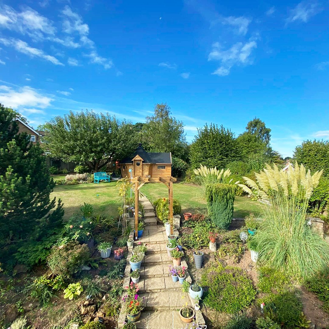 Arctic Cabins garden bar in sunny garden