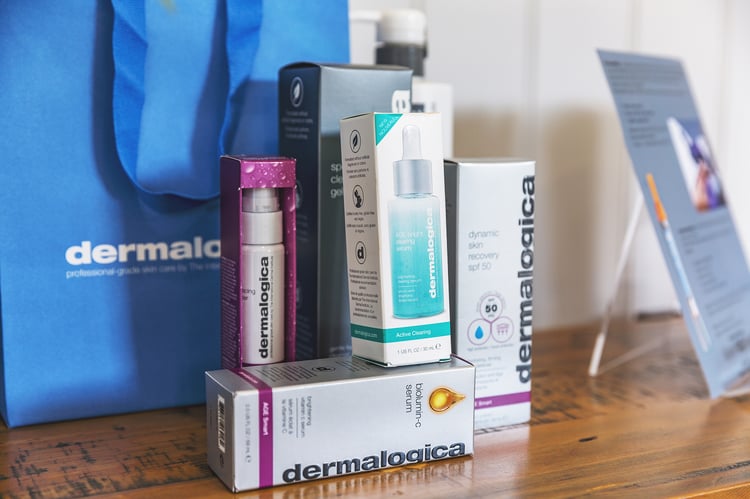 Close up of professional beauty products set up inside a Garden Beauty Room