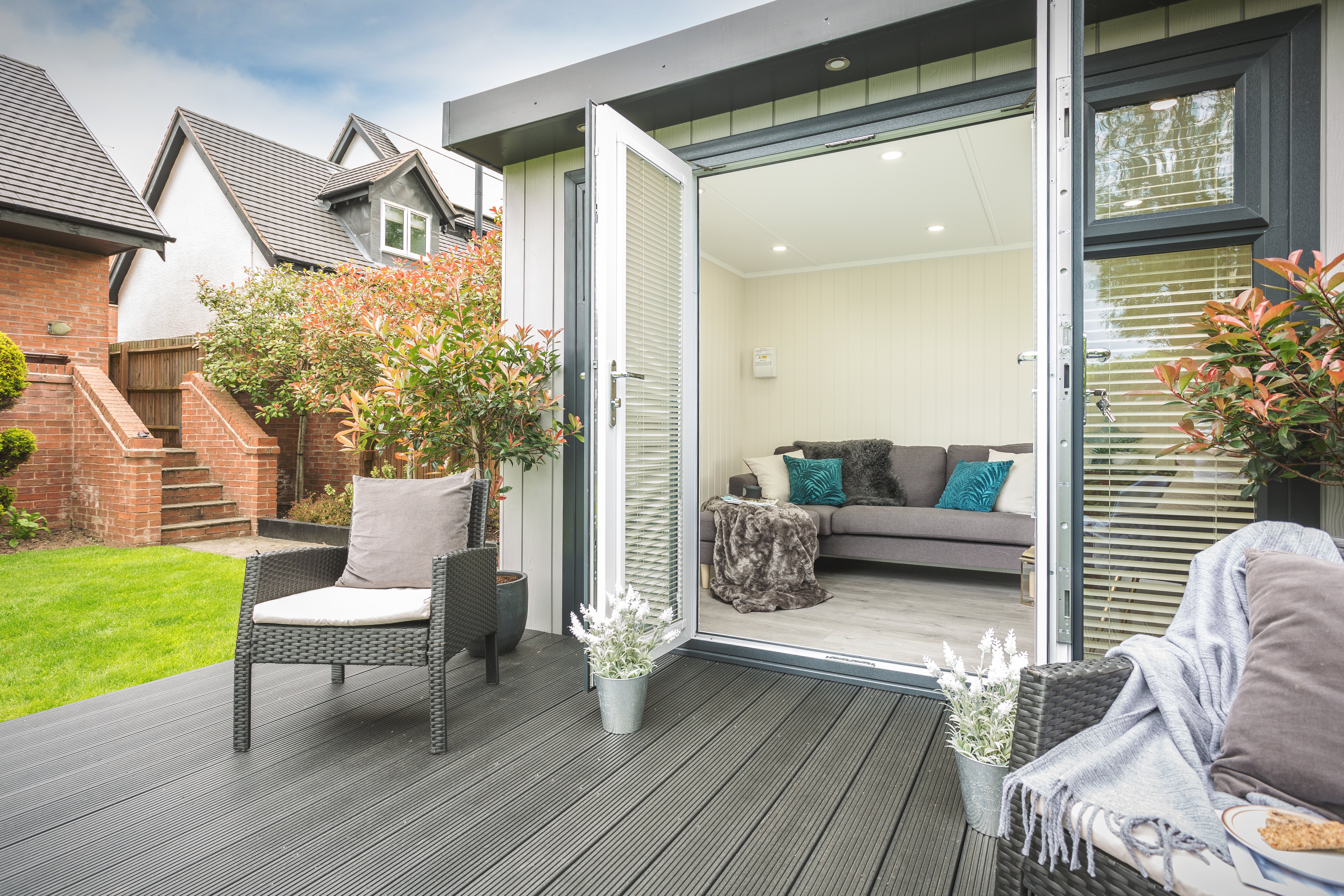 Looking inside a small garden summerhouse