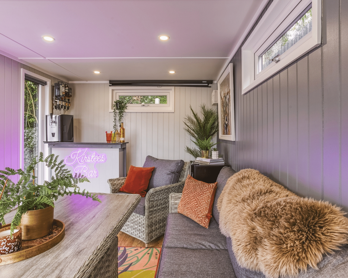 inside a sleek designed garden bar room