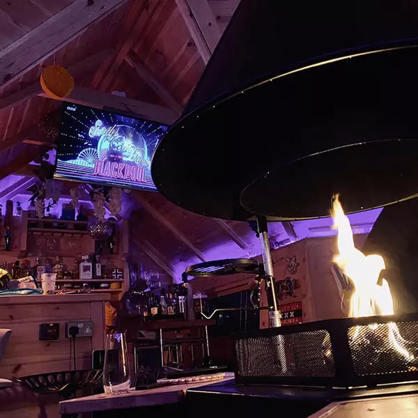 Arctic Cabins 10m Arctic Bar Inside View at night