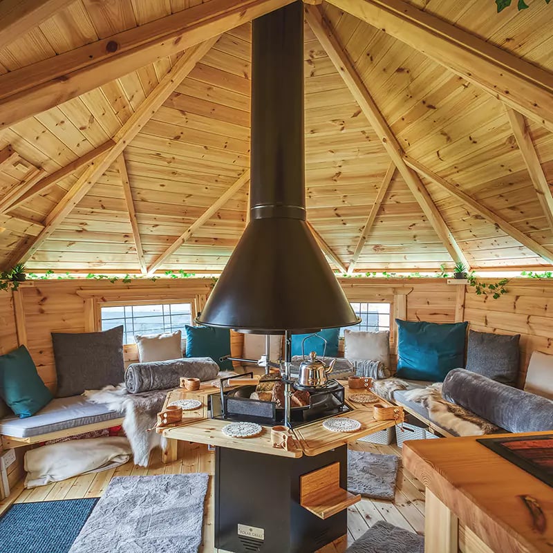 Interior of a BBQ cabin bar