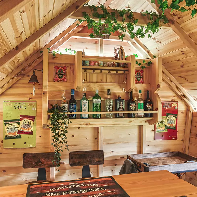 Close up of timber garden bar area