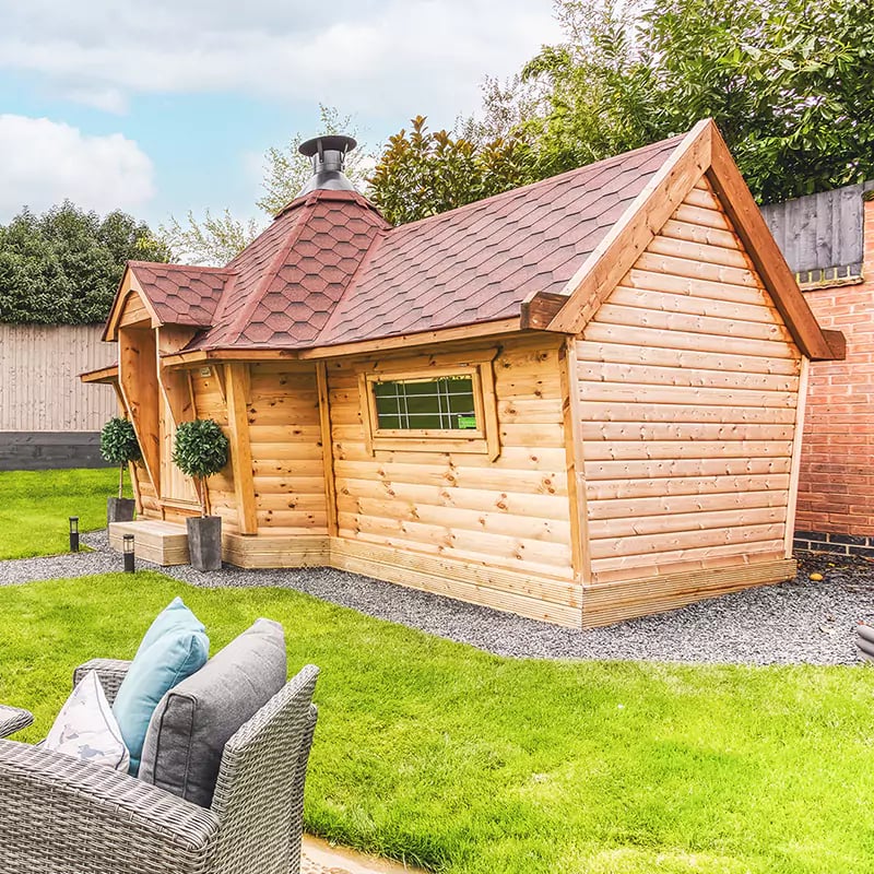 Sideways view of a bbq garden bar