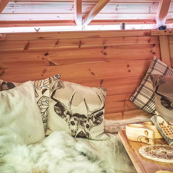 interior of a BBQ hut with fire lit