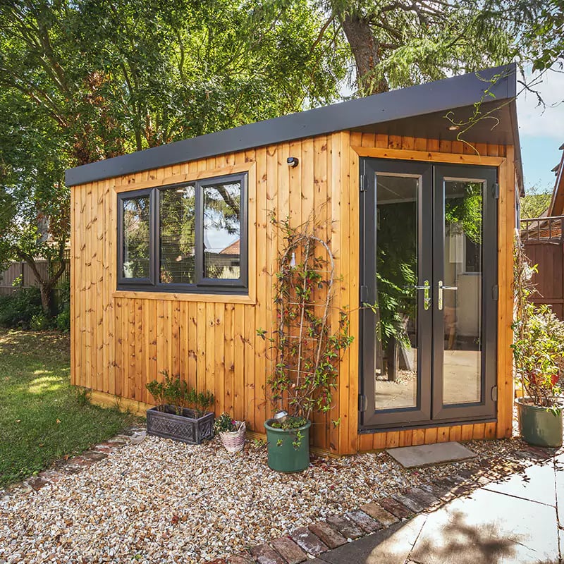 corner garden office pod with insulation
