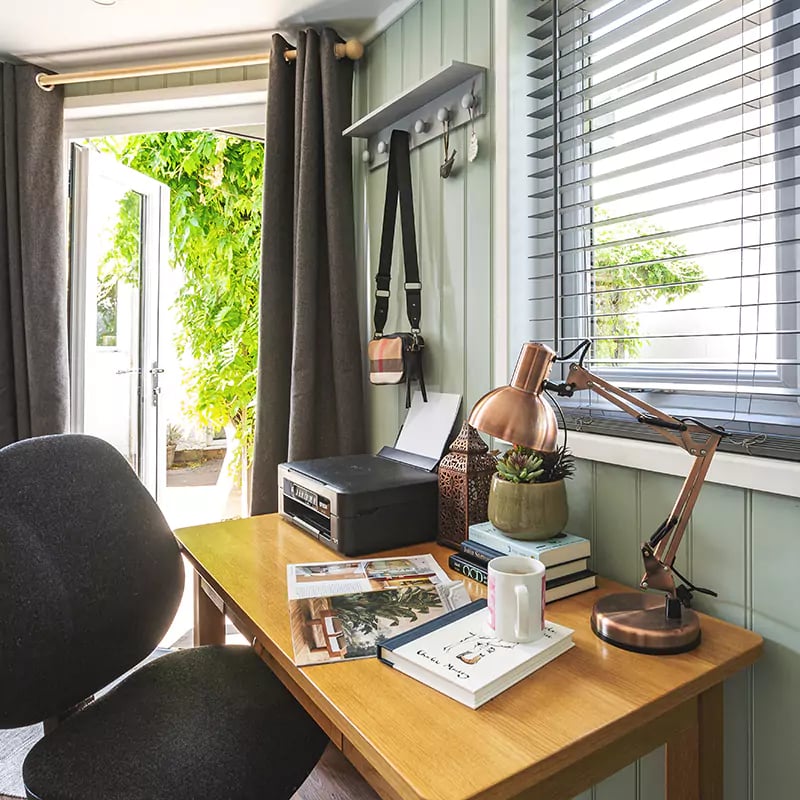luxury corner garden office pod interior