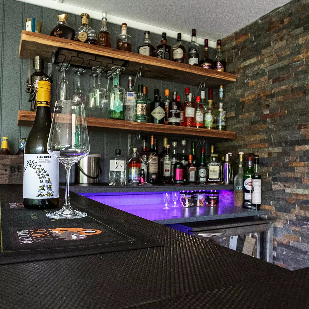 Interior of a stylish garden bar shed