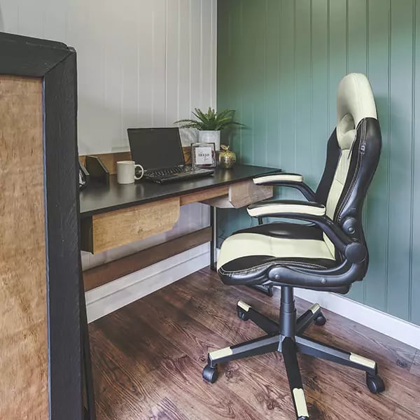 desk area inside garden room office