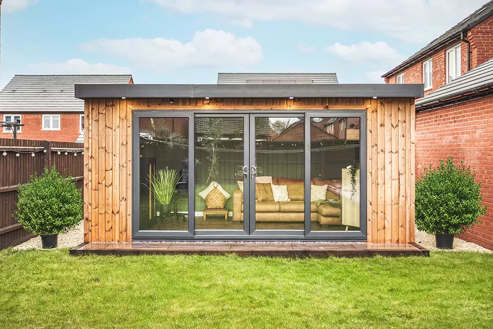 timber garden room with sliding doors