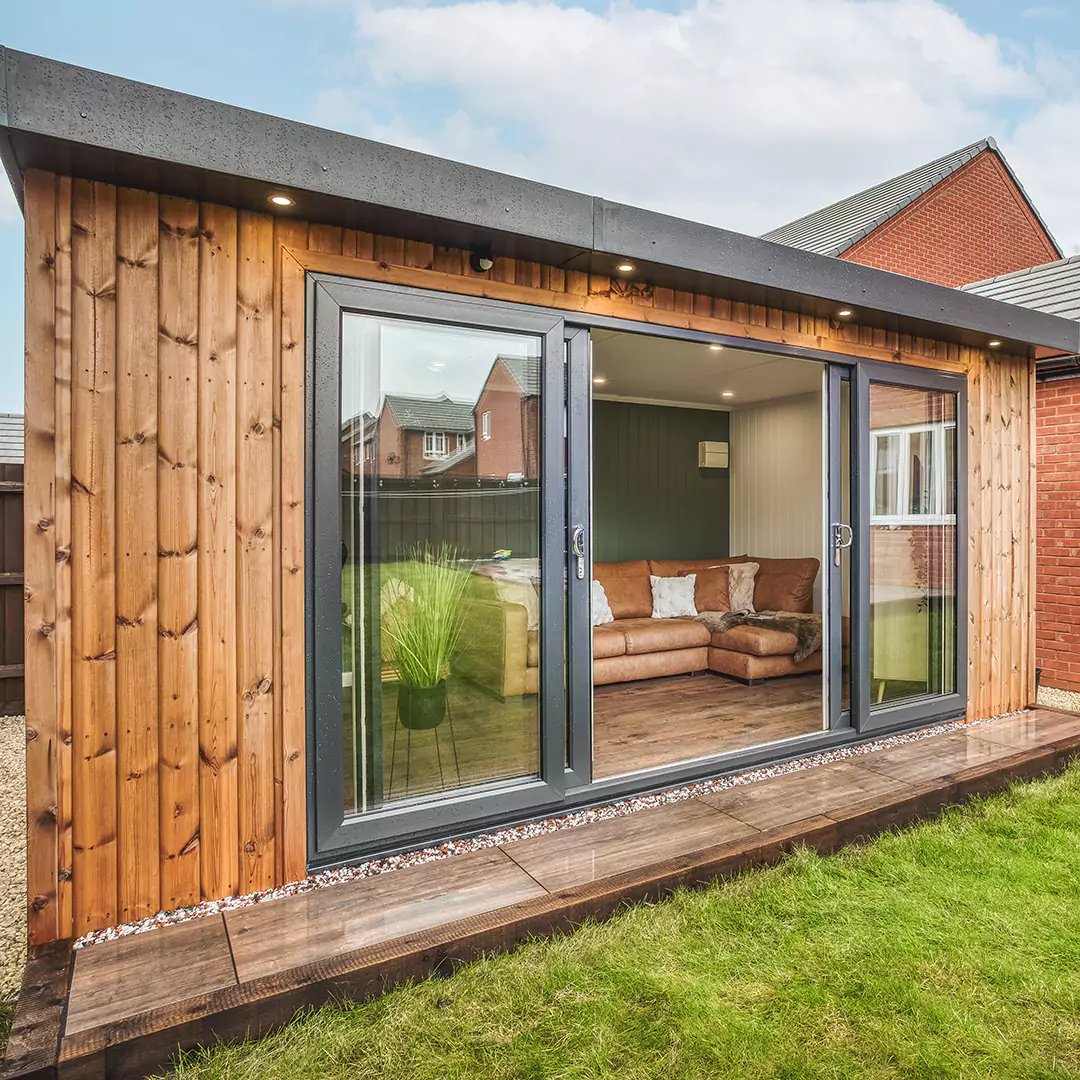 timber cabin with sliding doors