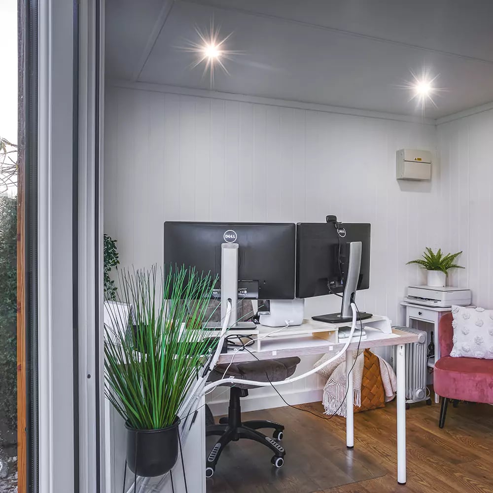 looking inside a small garden office
