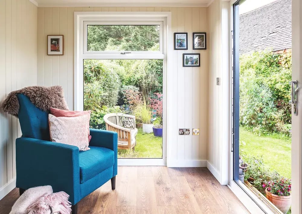 internal shot of garden summer house snug