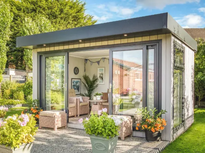 composite garden room light grey