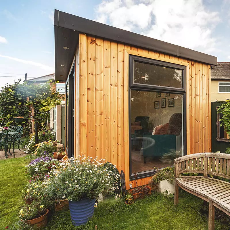 side view of a insulated timber summerhouse