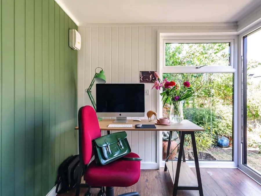 inside a compact garden office