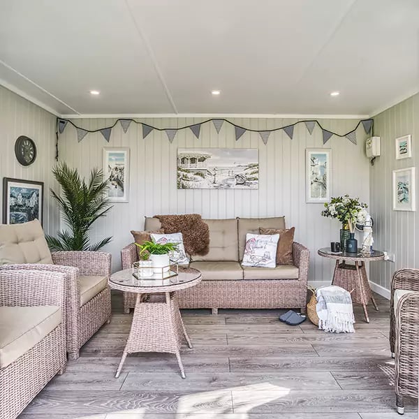 Garden summerhouse photographed on a bright autumn day interior of room