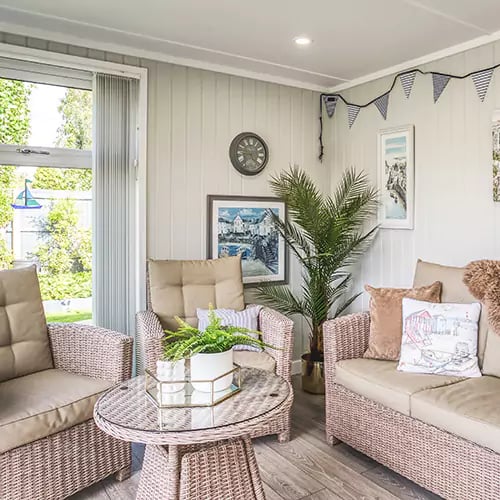 Interior of seaside themed summerhouse