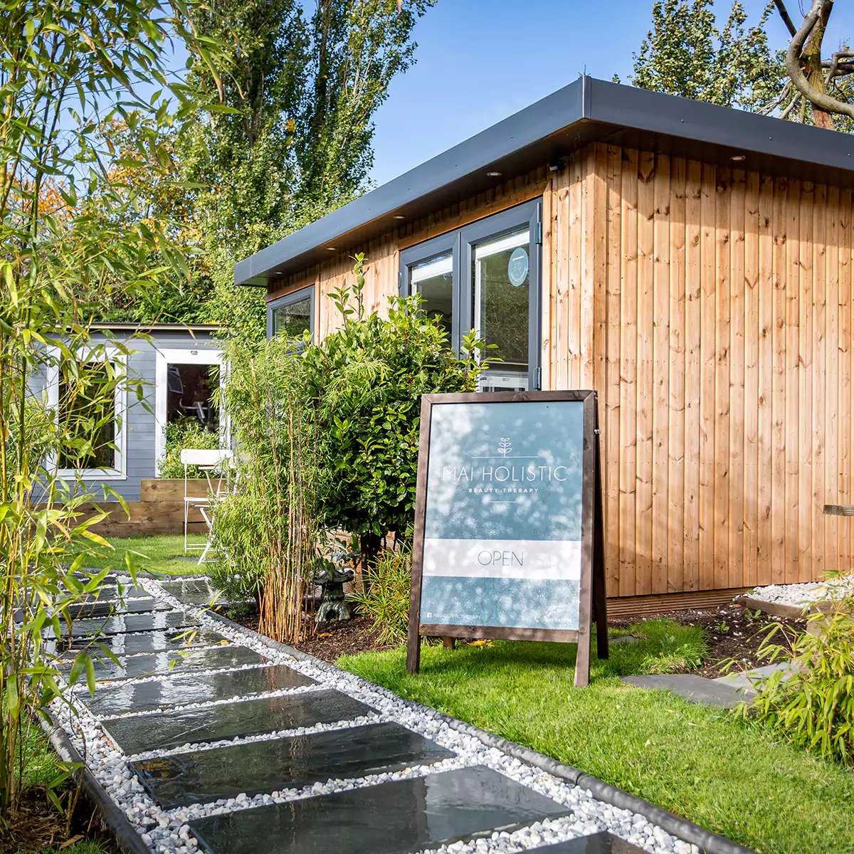 beauty room in the garden with A board outside