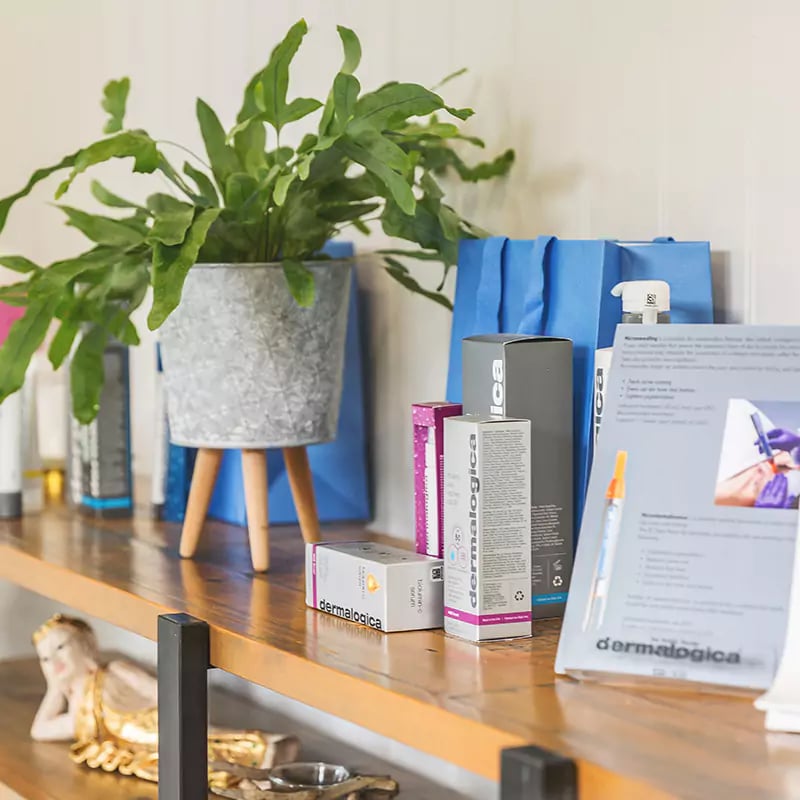 beauty products inside a garden beauty cabin