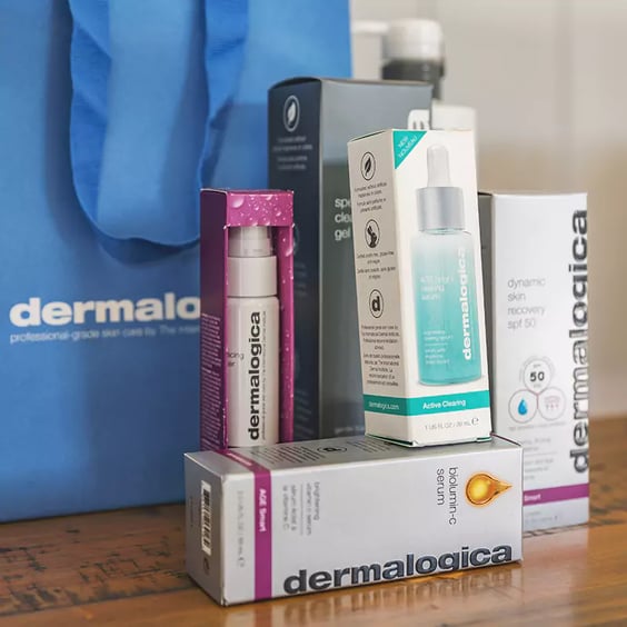 Close up of professional beauty products set up inside a Garden Beauty Room