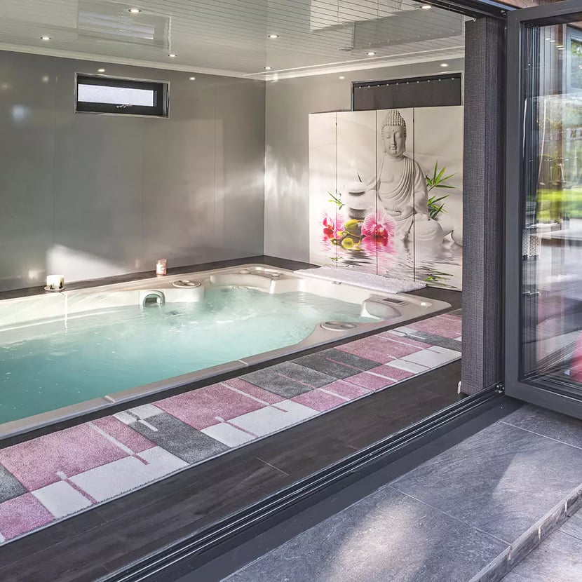 summerhouse with swim spa for garden home spa experience