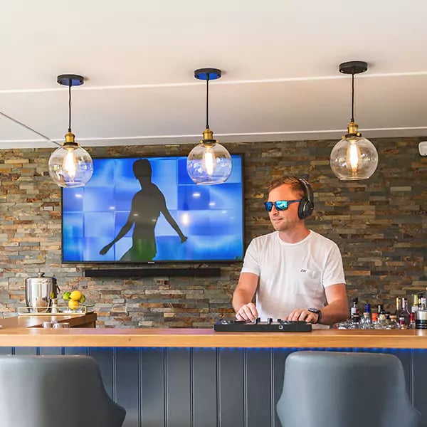 dy booth inside a garden room