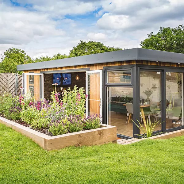 garden room man cave with bifold doors