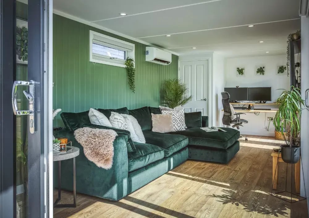 lounge and desk area inside cabin room