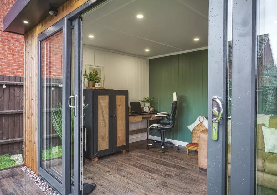 looking into a spacious 5 x3 cabin in garden