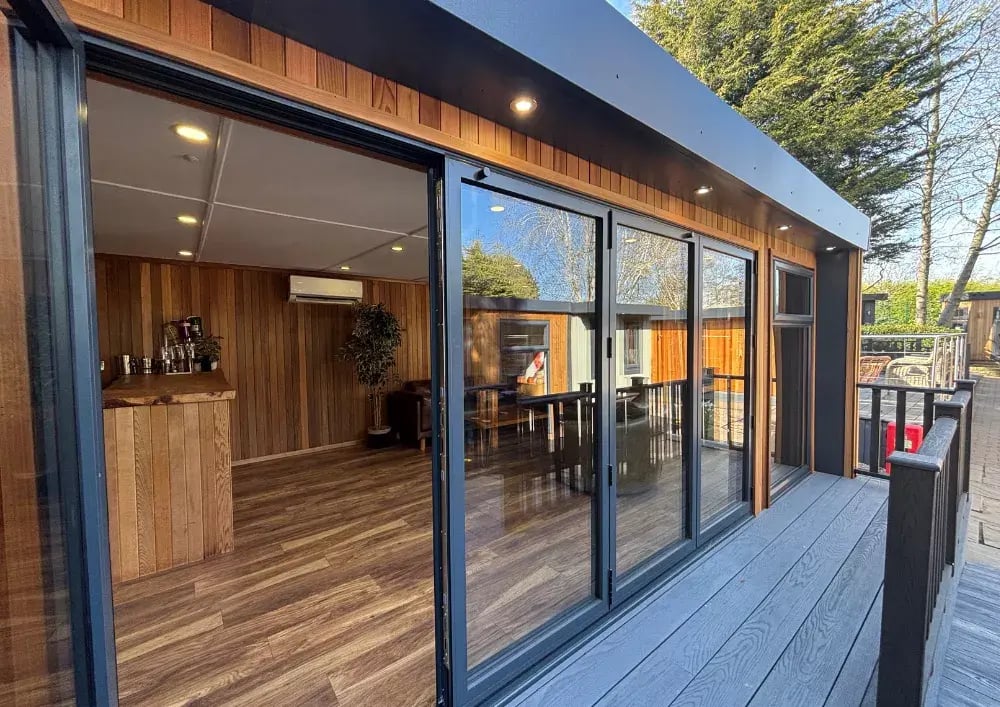 looking into bifold doors on a garden entertainment room