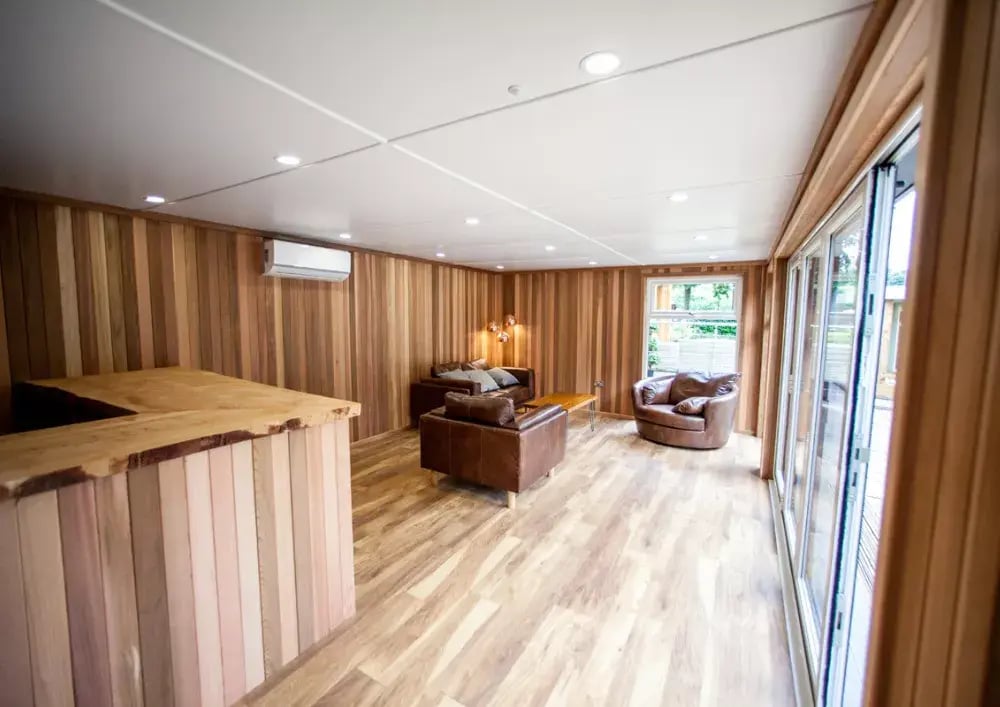 inside a large garden room bar