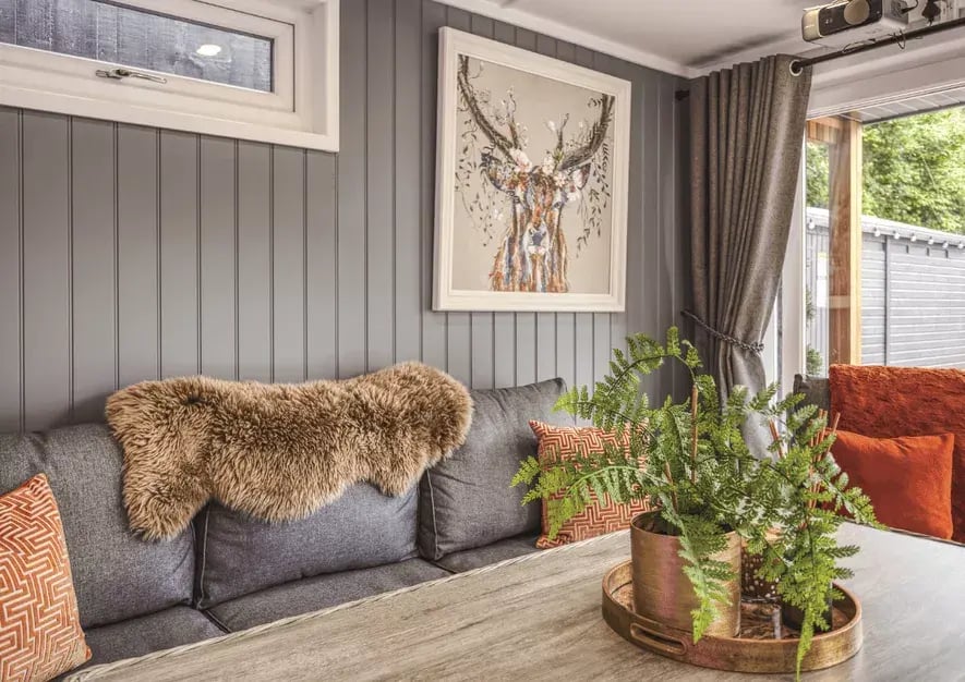 sofa area inside a garden bar