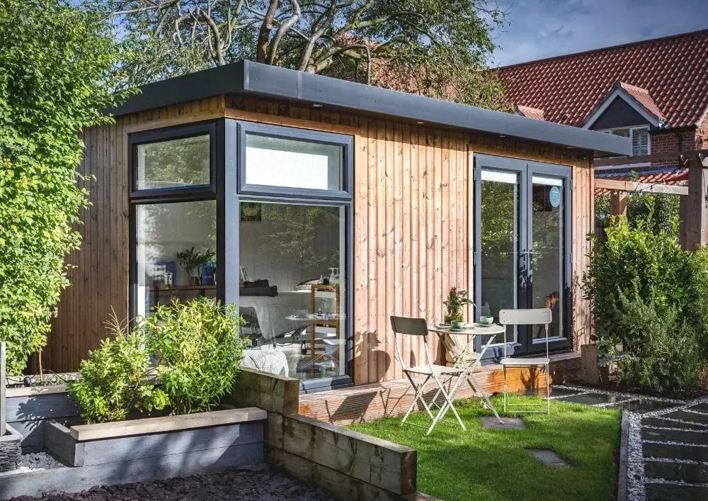 a 5x3 garden room built in timber
