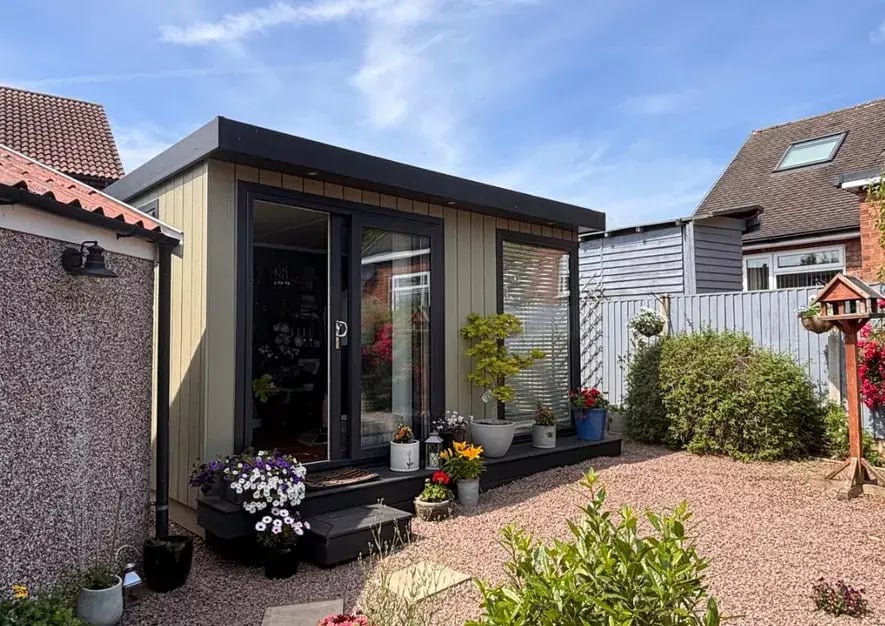 small garden house with shed