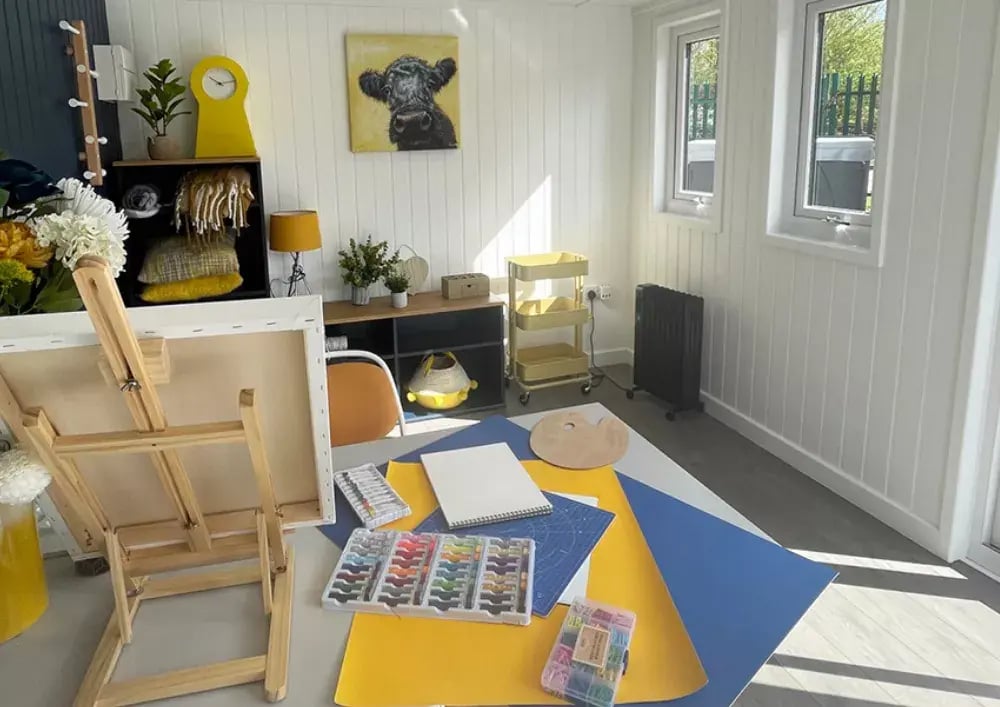 inside a garden room art studio