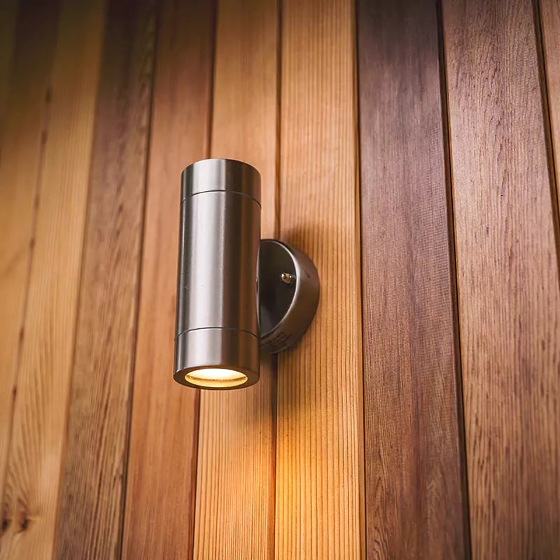 close up of garden room with external lighting
