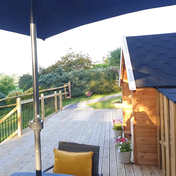 camping cabin on decking