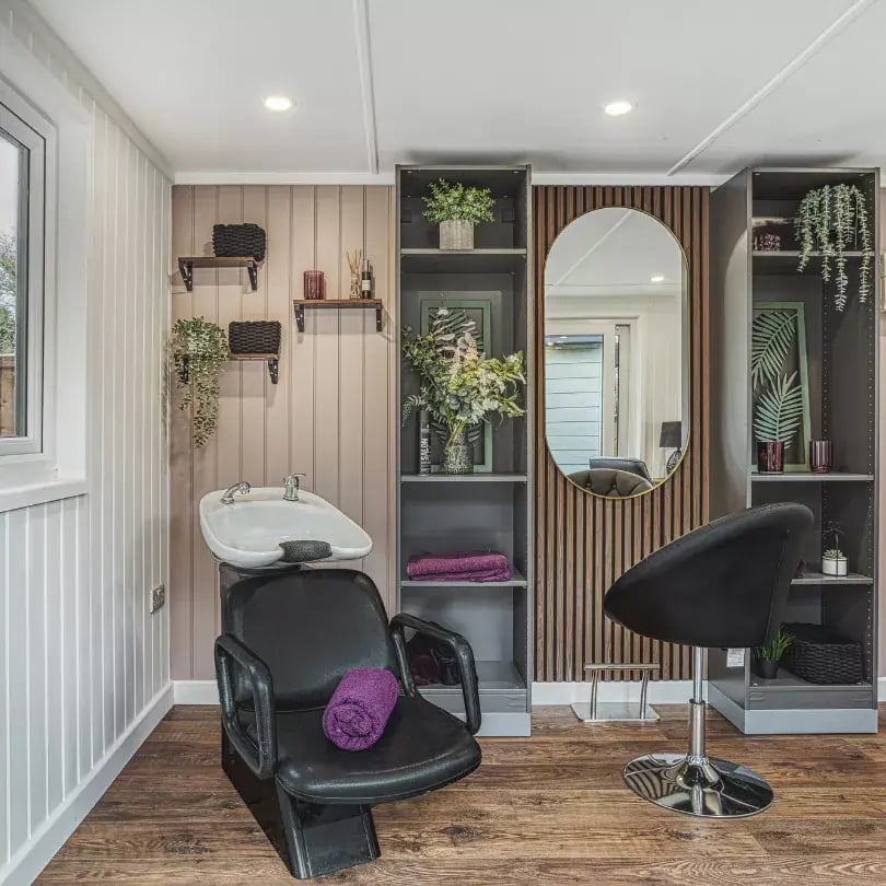 interior of a garden hair salon