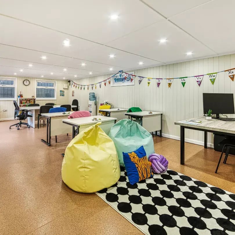 inside a school cabin classroom
