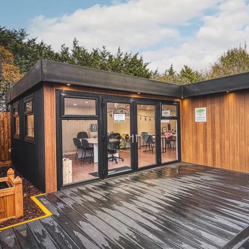 exterior of a school cabin for outdoor learning