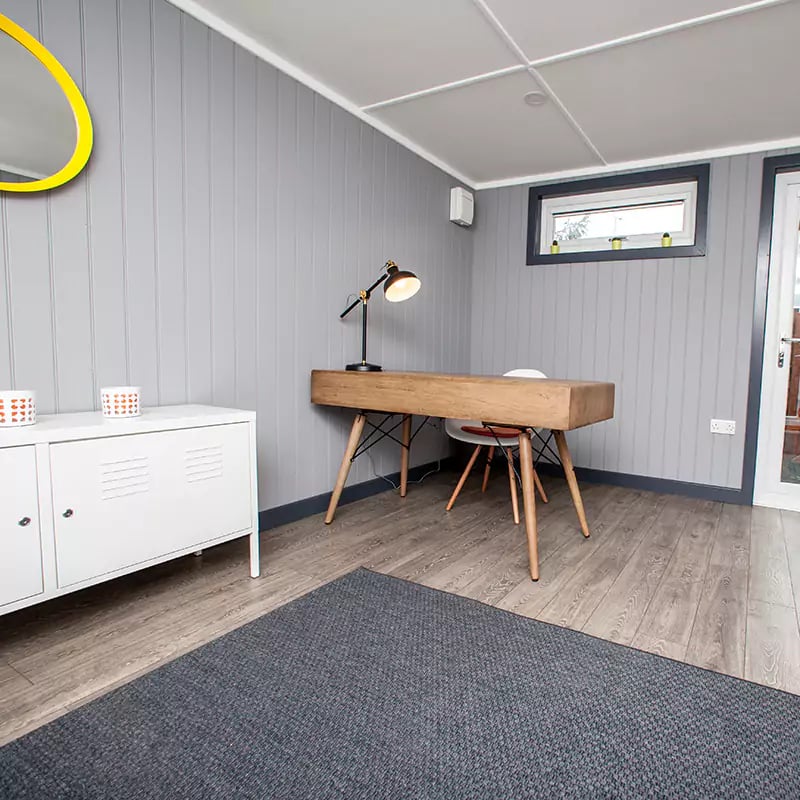 Cedar Office Pod Internal View with Office Furnishings 