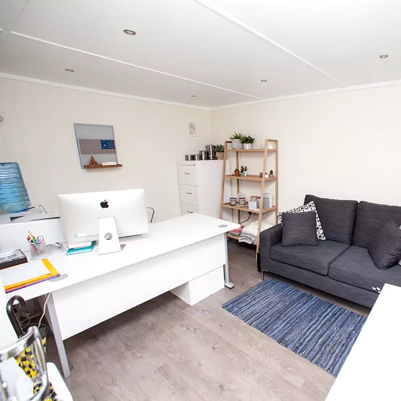 Cedar Garden Office Pod Internal View with Office Furnishings 
