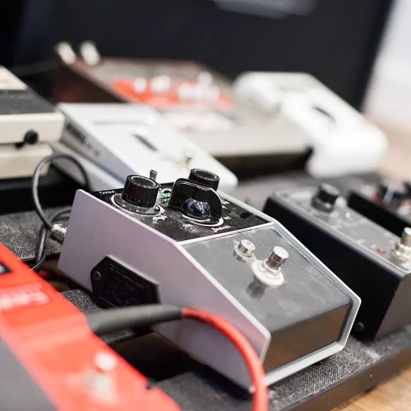 guitar pedals close up