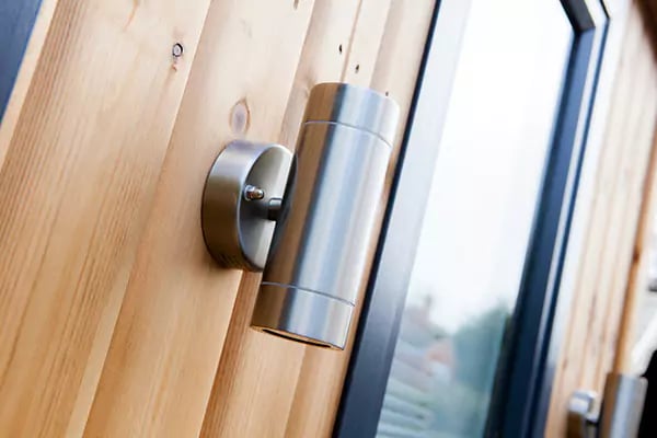 close up of external lighting on garden office