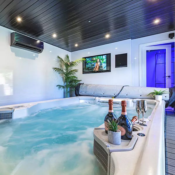Interior of a garden hot tub room